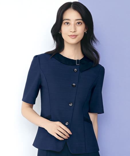 【全２色】半袖オーバーブラウス（ストレッチ・消臭・エコ素材）