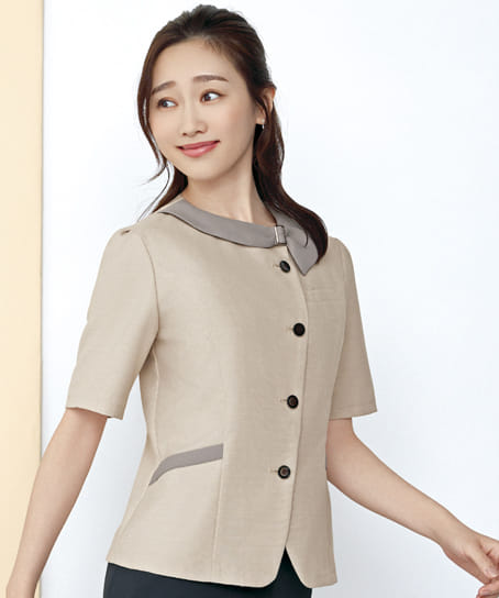 【全２色】半袖オーバーブラウス（ストレッチ・消臭・エコ素材）