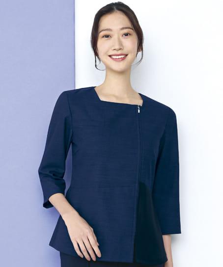 【全2色】七分袖オーバーブラウス（ストレッチ・消臭・エコ素材）