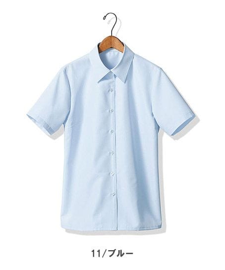 【全4色】半袖ブラウス（台襟付きシャツカラー・透け防止・レディース）